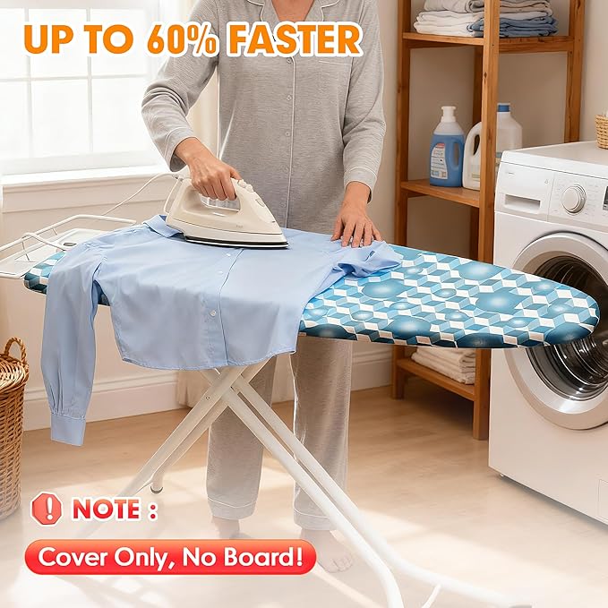 Ironing Board Cover and Pad, 21x54 Extra Large Thick Iron Padding, Scorch & Stain Resistant Ironing board cover, Heavy Duty Iron Board Padded with Adjustable Fasteners Elastic Edge, Aqua Blue