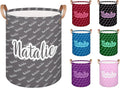 Personalized Laundry Basket, Custom Gift Laundry Hamper, Collapsible Nursery Waterproof Laundry Baskets, Dirty Clothes Toy Hamper with Handles Name Gray