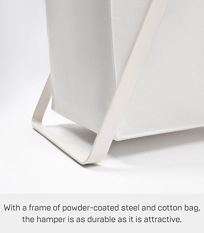 Yamazaki Home Tower Laundry Hamper Clothes Basket With Cotton Liner - Small, 25.2" - Steel + Cotton - 12 Gallons, 45 Liters