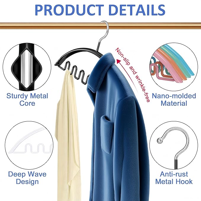 Sweater Hangers No Shoulder Bump, 12 Pack Clothes Hangers Non Slip Heavy Duty Metal Coat Hangers for Closet Organizers and Storage Space Saving Shirt Hanger for Suits Dresses Jackets Bra Shirt Black