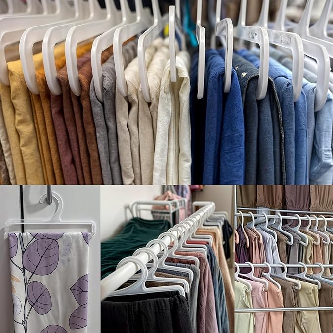 50Pcs Tea Towel Hanger for Retail Display, 7.7" Long White Multifunctional Plastic Hangers Storage Racks for Sock Storing Hanging Legging Scarf Clothes Wardrobe Ties Shawls Rings Belts Scarves