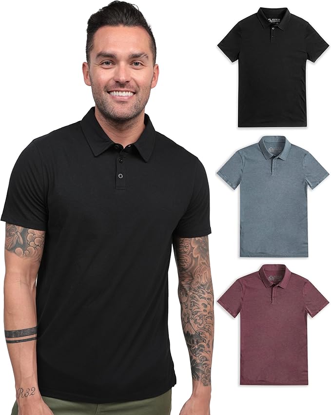 INTO THE AM Polo Shirts for Men - Slim Fit Short Sleeve Collared Shirt S - 4XL Fitted Collar Polos for Work