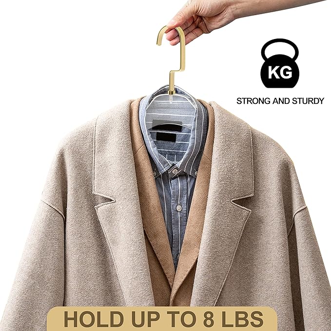 Quality Clear Acrylic Lucite Coat Suit Hangers, Stylish Clothes Hanger with Silver Hook - Coat Hanger for Dress, Suit - Adult Closet Organizer Hangers Matte Gold, 5 Pcs