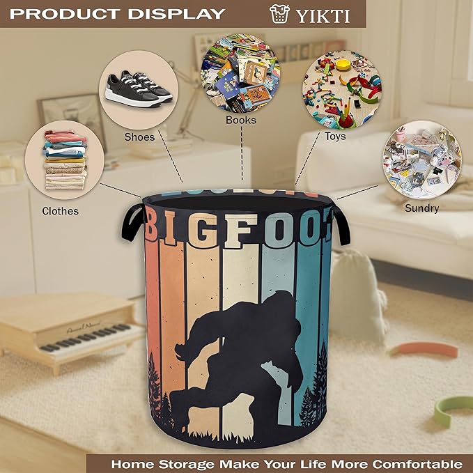 Vintage Bigfoot Laundry Basket,Forest Animal Clothes Hamper,Oxford Cloth Collapsible Nursery Hamper Storage Organization for Bedroom,Bathroom,Office,College Dorms,16x20 Inch