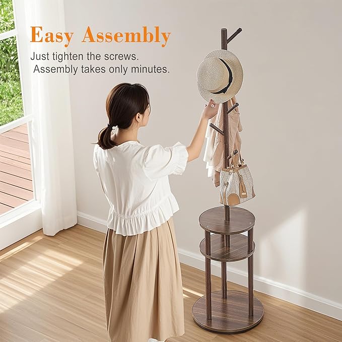 VECELO Coat Rack Freestanding, Entryway Hanger Stand, Umbrella Holder