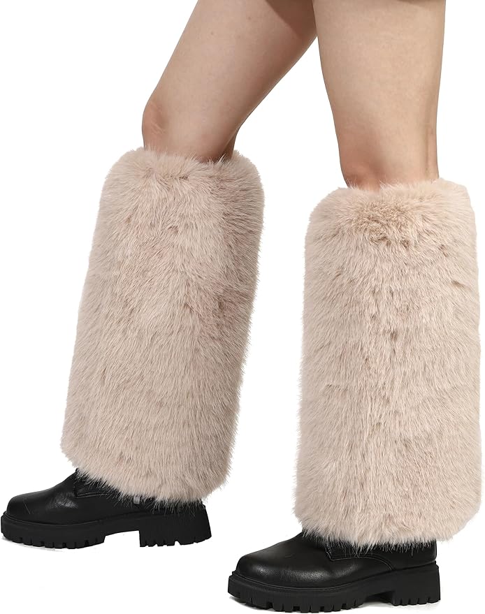 LA CARRIE Women Fuzzy Faux Fur Leg Warmers Fluffy Winter Long Foot Cuffs Furry Boot Socks