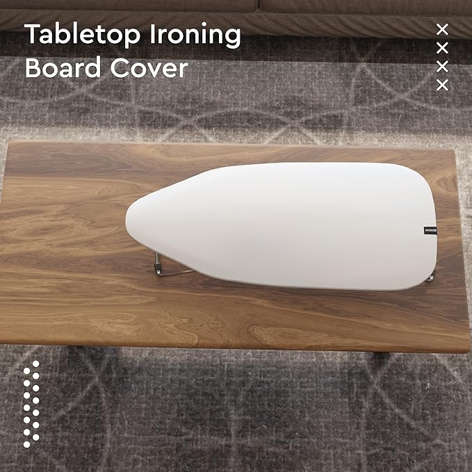 Encasa XO Ironing Board Cover and Pad 28"x12" - Thick 2mm Foam Padding, Drawstring Tightening & Lock, Heat Reflective, Scorch & Stain Resistant, Mini Ironing Board - Silver Premium