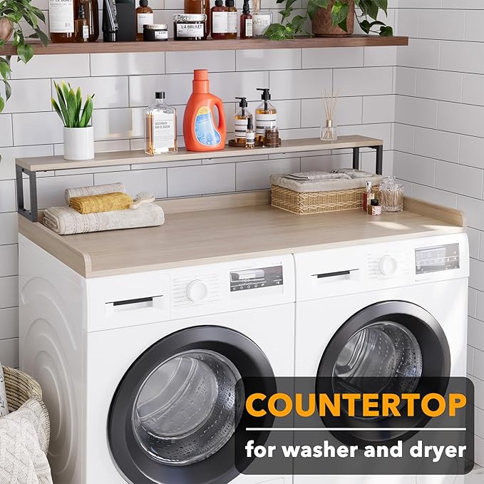 SpaceAid 2-Tier Washer Dryer Countertop, Laundry Topper with Rack Shelf 54" Width x 27.5" Depth x 10" Height Organizer Cover for Washer and Dryer Laundry Hamper Counter Storage (Oak)