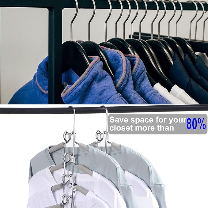 Clothes Hanger Space Saver: 2 Pack 5 in 1 Multiple Hangers for Clothes Non-Slip Foam Padded Heavy Duty Hanger Closet Organizer Storage | Set of 2 Multi Shirt Hanger