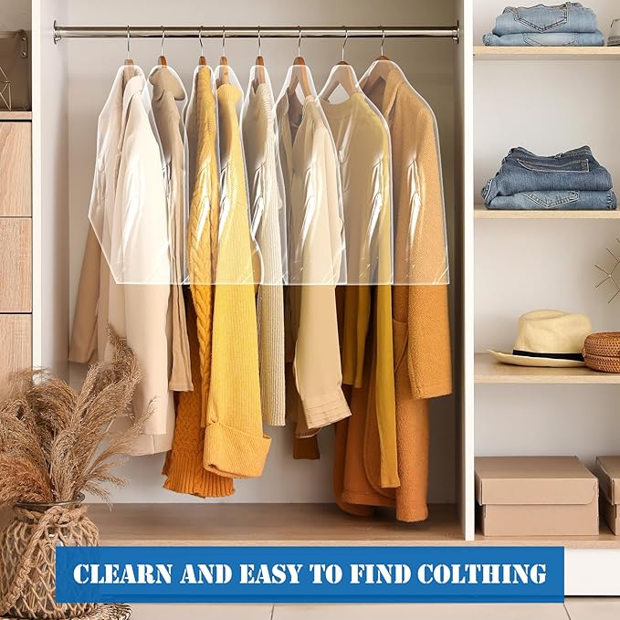 Chumia 50 Pieces Clear Shoulder Cover for Clothes Closet Bulk, Plastic Hanger Covers for Hanging Clothes Shoulder Garment Dust Cover Protectors for Men Women Suit Coats Jackets Dress (19.7'' X 15.8")