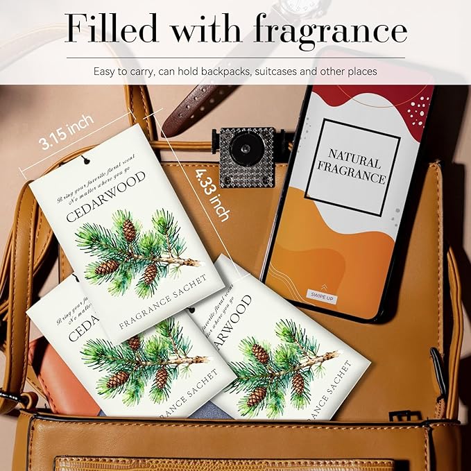 Cedarwood Scented Sachet Bags - 12 Pack Closet & Drawer Freshener, Long Lasting Odor Eliminator for Wardrobes, Cars & Storage, Home Fragrance Air Freshener Sachets