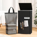 110L Laundry Hamper with Lid with Washing Bag & Front Mesh Bag, Large & Tall Laundry Basket, Collapsible Dirty Clothes Hampers for Bedroom Aesthetic, Bathroom, Dorm, Laundry Room - Easy Carry, Black