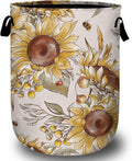 Fall Sunflowers Laundry Basket, Ladybird Honeybee Laundry Hamper Collapsible Oxford Cloth with Handle Clothes Toy Storage Bin for Bathroom Laundry Room Bedroom 15.7 X 20 Inch