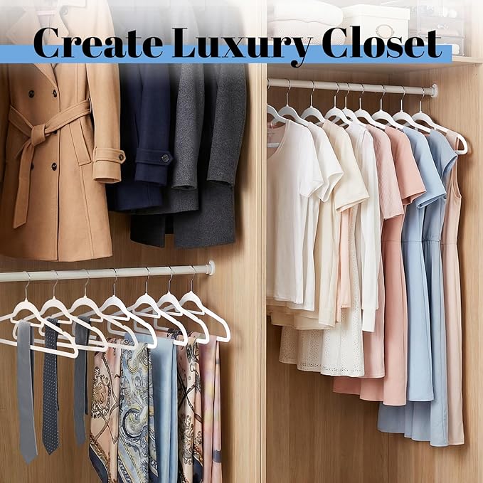 Smartor White Velvet Hangers 20 Pack, Space Saving Clothes Hangers with Tie Bar, Non-Slip Felt Hanger with Shoulder Notches, Heavy Duty Suit Hanger for Coat, Shirt, Pants, Dress