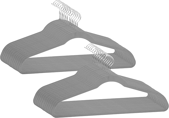 Simplify Extra Wide 21” Velvet Coat Hangers | 24 Pack | Slim Design | Heavy Duty | Holds 10 Pounds | Closet Organization | Shirt & Clothes | Grey