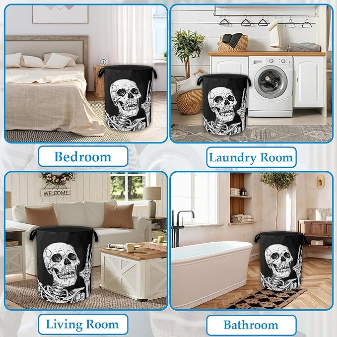 Halloween Skull Laundry Basket Collapsible Laundry Hamper, Oxford Cloth Storage Bin for Room/Bathroom/Bedroom/Dormitories 16" X 20.8"