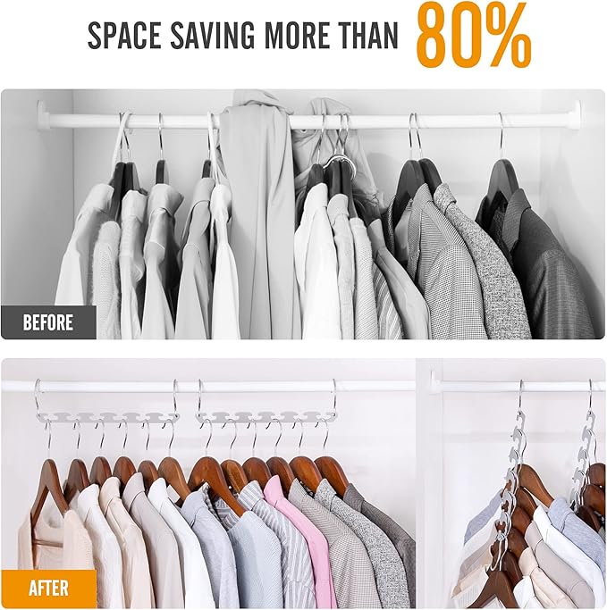 HOUSE DAY Closet Organizers and Storage Space Saving Hangers Stainless Steel Magic Hanger Upgraded Sturdy Storage Hangers Space Saver Clothes Hanger College Dorm Room Essentials 4PACK