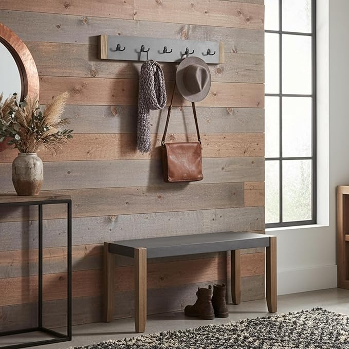 Alaterre Furniture Newport 40" Coat Hook and Faux Concrete Bench Set