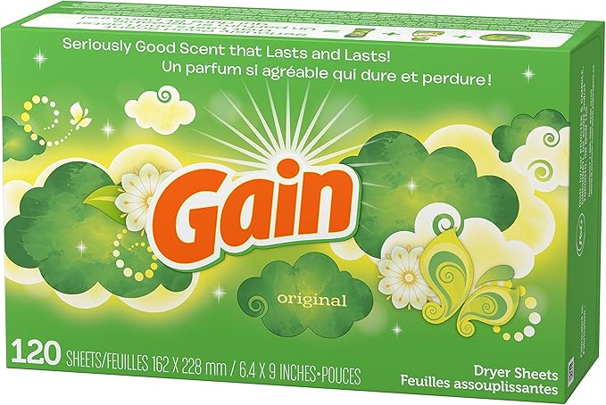 Gain dryer sheets Plus Wrinkle Release, Original Scent, Fights static with a touch of scent, laundry sheets,120 Count (Pack of 6)