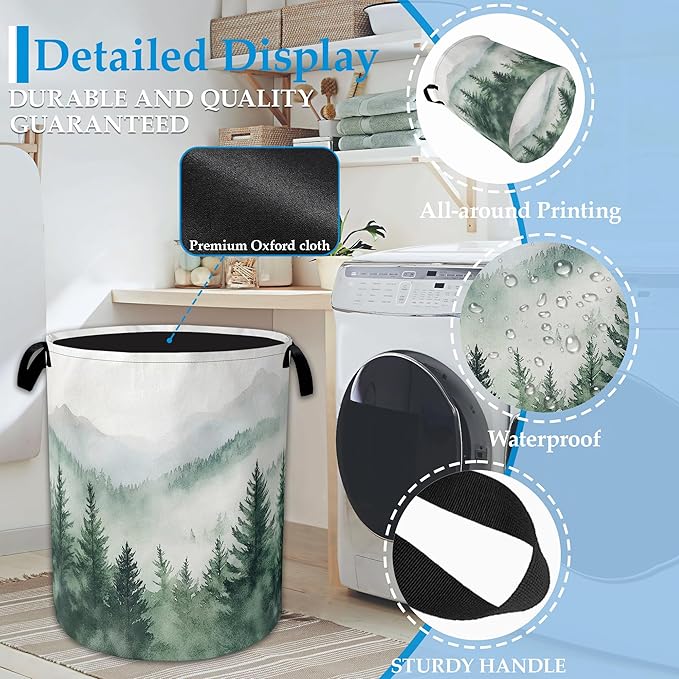 Misty Forest Large Storage Basket Collapsible Laundry Basket Oxford Storage Bin for Toy Bins Gift Baskets Bedroom Clothes Children Nursery Hamper 16" X 20.8"