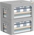CYhom Clothes Storage Bins Box - Foldable Stackable Container Organizer Set with Clear Window & Carry Handles & Metal Frame - 2Pack Large Capacity for Bedding, Blankets, Books