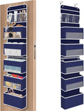 6-Tier Over The Door Organizer Hanging Storage Organizers with Clear Window 40lb Large Capacity Room Organizer for Pantry Bathroom Nursery Closet(Blue)