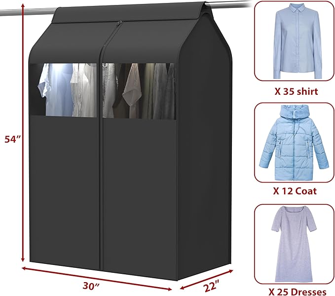 Simple Houseware 30"W x 54"H Garment Cover with Bottom Seal and Clear Window for Clothes Rack/Closet/Hanging Clothes, Dark Gray