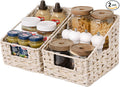 GRANNY SAYS Wicker Basket with Handles, Trapezoid Decorative Woven Baskets, Waterproof Wicker Storage Baskets for Shelves, Basket for Organizing, Butter Milk, 2-Pack