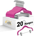 Quality Kids Plastic Non Velvet Non-Flocked Thin Compact Skirt Pant Coat Hangers with Metal Clips for Skirts Pants Blouses 360° Swivel Hook, Jacket, Shirt, Pants, Suit Hangers (Pink, 20)
