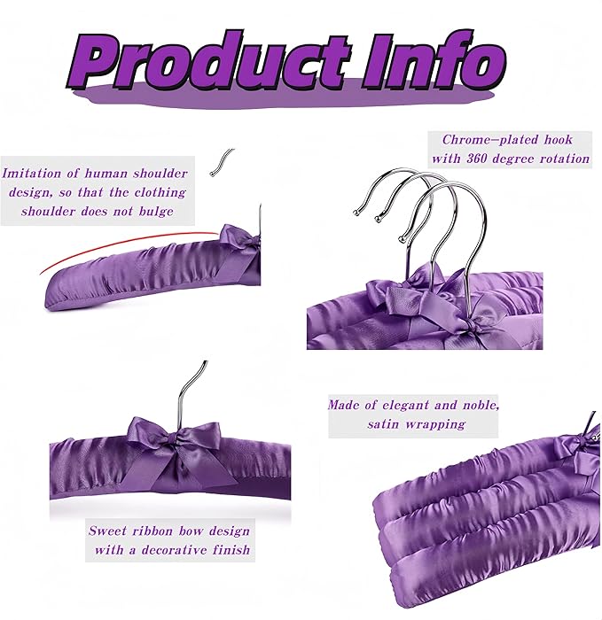 Padded Hangers for Women Clothing,Padded Clothes Hangers for Sweaters,Satin Hanger Padded Silk Foam Hanger