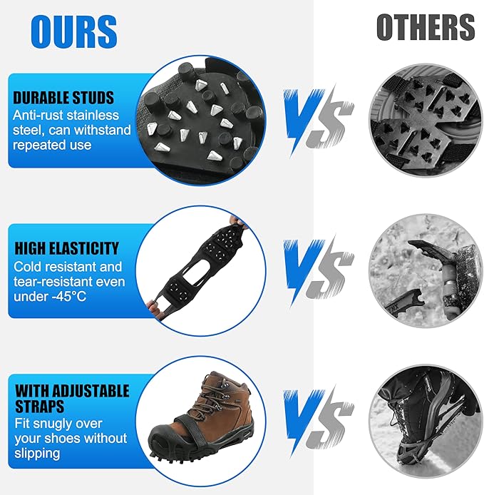 Ice Snow Cleats for Shoes and Boots Non Slip Crampons Ice Shoes Grippers 28 Studs Walk Traction Cleats for Women Men with Adjustable Straps for Hiking Walking Ice Fishing