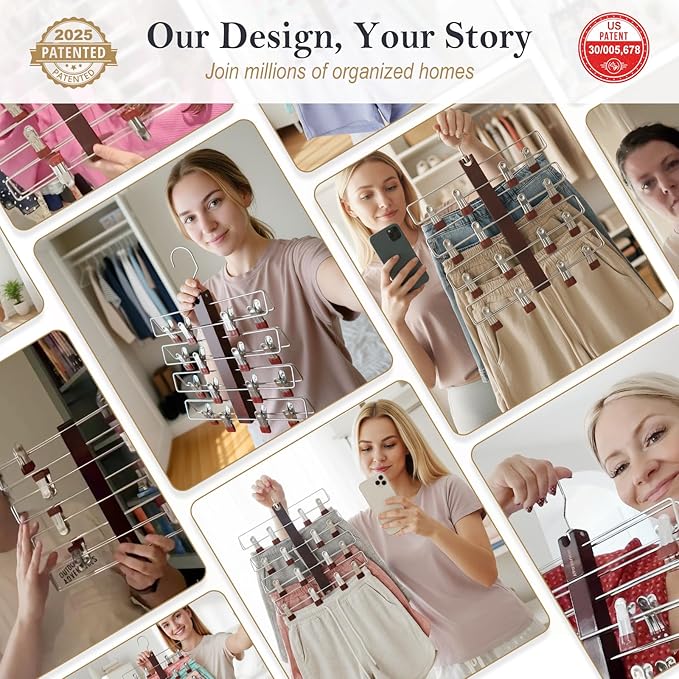 HOUSE DAY Skirt Hangers Space Saving 1 Pack, Double Row 4-Tier Non-Slip Hangers with Clips for Skirts, Shorts, and Pants - Lotus Wood Clip Hanger for Women - Closet Organizers and Storage (Mahogany)