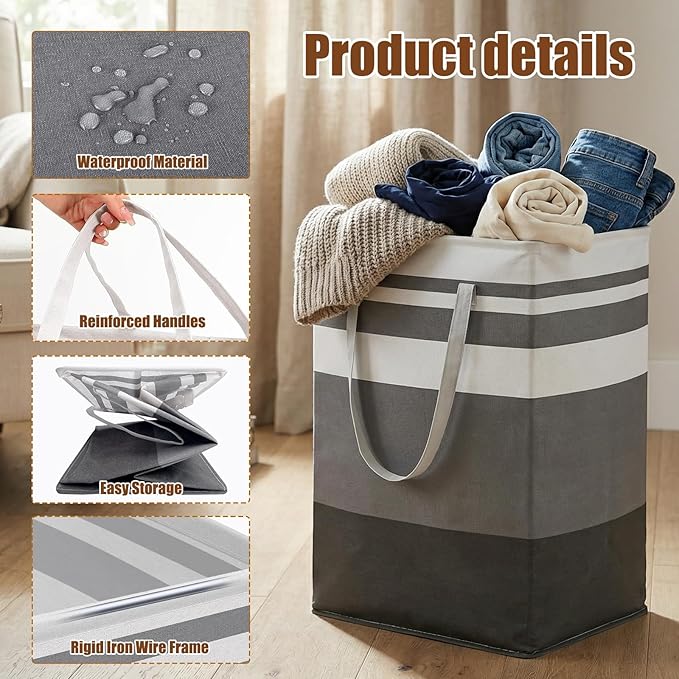 4 Pack Extra Large Laundry Basket, Waterproof & Collapsible Laundry Hamper with Heavy-Duty Handles, Freestanding Hamper for Clothes, Toys, Towels in Home Dorm Bathroom Bedroom-75L, Grey, Local Stock