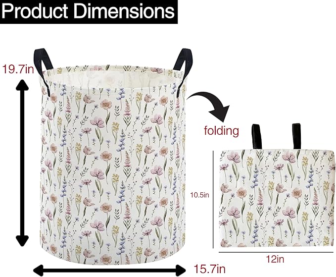 ESSME Kids Laundry Basket,Flower Hamper Collapsible Canvas Waterproof Storage Bin for Girls, Cute Hamper,Gift Baskets.(Flower)