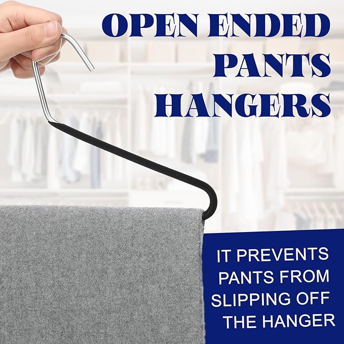 12 Pcs Threehoney Velvet Metal Pants Hanger Non-Slip Heavy Duty 13. 58 Inches-inch Long Open Ended Hangers Closet Space Saving Clothes Hanger Set for Pants Trouser, Blankets, and Jeans, Scarf, Black