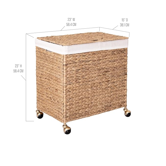 Seville Classics Premium Natural Handwoven Portable Laundry Bin Basket with Carrying Handles, Household Storage for Clothes, Linens, Sheets, Toys, Rattan, 3-Piece Hamper Set