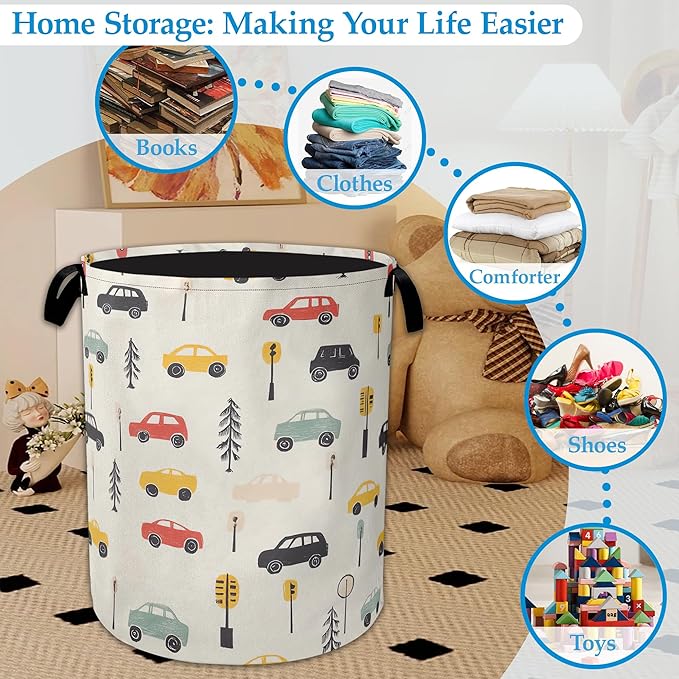 Cartoon Car Laundry Basket Collapsible Laundry Hamper Oxford Clothes Toy Storage Bin for Bathroom Bedroom Room Decor 16 X 20.8 Inch