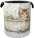 Cute Cat Laundry Hamper Bathtub Flowers Laundry Basket Collapsible Portable Clothes Toy Storage Bin for Bathroom Bedroom Room Decor 16 X 20.8 Inch