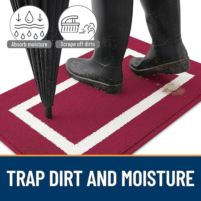 OLANLY Indoor Door Mat, 30x17, Non-Slip Absorbent Resist Dirt Entrance Mat, Washable Low-Profile Inside Entry Doormats for Entryway, Red