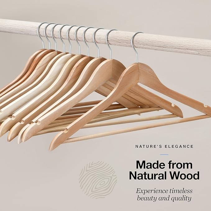 Home It Wooden Hangers 30 Pack - Natural Wood Durable Heavy Duty Coat Hangers Non Slip for Jacket, Shirt, Pants and Suit - Premium Solid Clothes Hangers for Closet with Chrome Swivel Hook