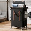 150L Rolling Laundry Basket with Wheels, Double Laundry Hamper with Lid and 2 Removable Bags, 2 Section Large Dirty Clothes Hamper for Laundry Room Bedroom Bathroom Dorm 19.7"Wx15.7"Dx31.9"H, Black