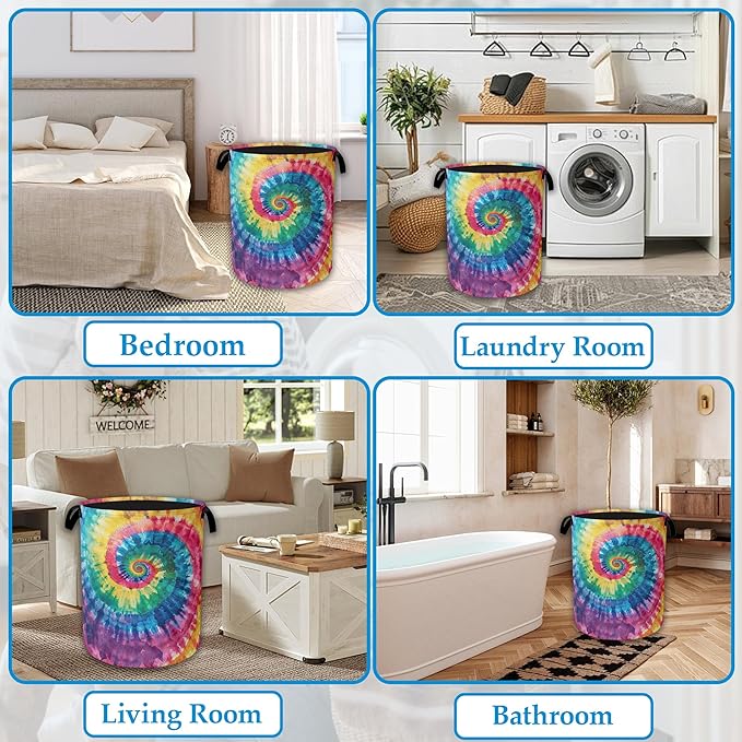 Tie Dye Laundry Basket Collapsible Laundry Hamper Clothes Toy Storage Bin for Bathroom Bedroom Room Decor 16" X 20.8"