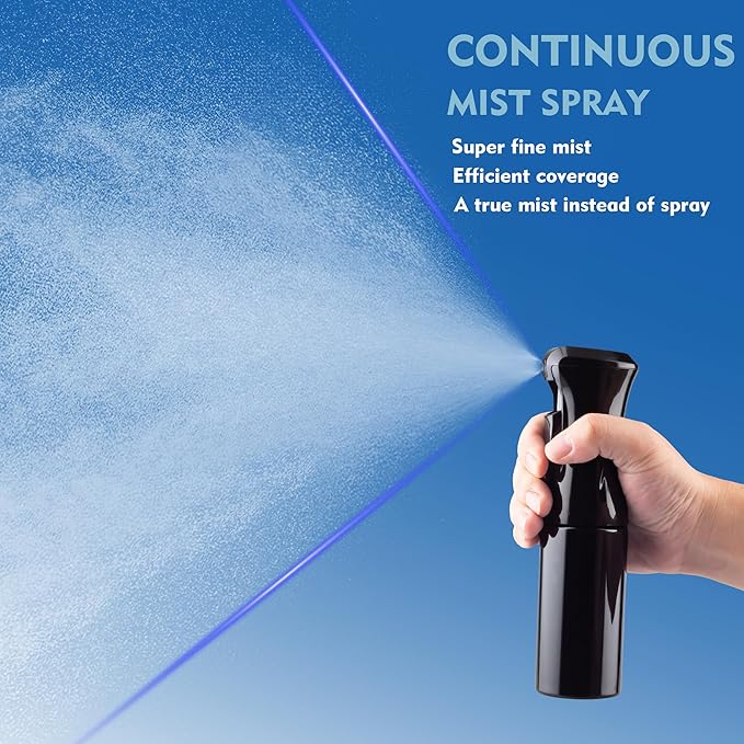 Continuous Spray Bottle for Hair, 1Pack Whole Black 6.8oz Mister Spray Bottle, Hair Spray Bottles for Hairstyling, Cleaning, Plants, Pets, Salons & More