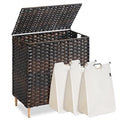 SONGMICS Laundry Hamper with Lid, 42 Gal. (160 L) PE Rattan Laundry Basket with Lid and Handles, Natural Material,Removable Machine Washable Liner, Chestnut Brown ULCB223ME01