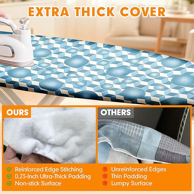 Ironing Board Cover and Pad, 21x54 Extra Large Thick Iron Padding, Scorch & Stain Resistant Ironing board cover, Heavy Duty Iron Board Padded with Adjustable Fasteners Elastic Edge, Aqua Blue