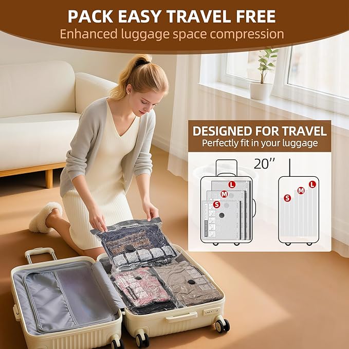 Travel Vacuum Storage Bags,6 Pack Carry-On Size Compression Packing Bags for Luggage and Suitcase, Space Saver for Clothes and Clothing Travel 80% Space Saver.