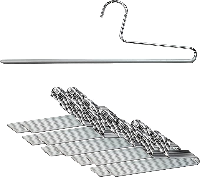Mawa by Reston Lloyd Non-Slip Space Saving Clothes Hanger with Single Rod for Pants, Style KH/1, Set of 160, Silver