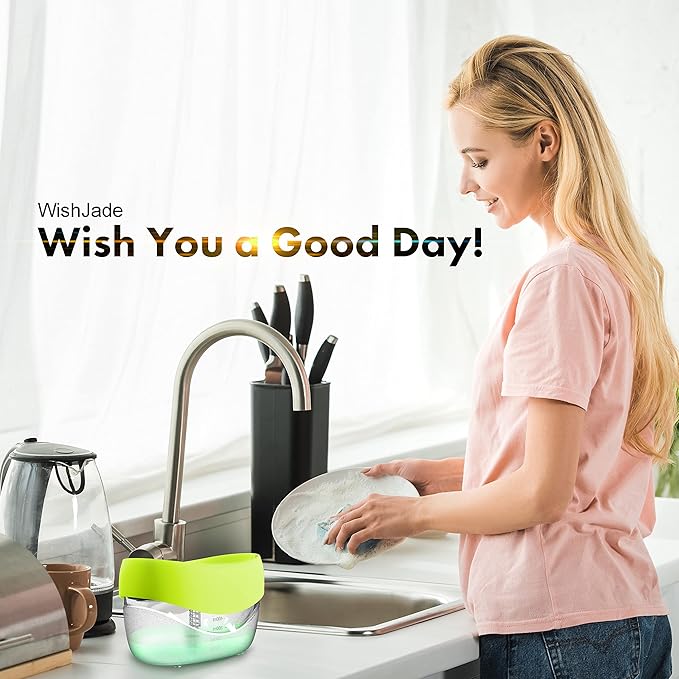 Dish Soap Dispenser with Sponge Holder for Kitchen Sink, 2 in 1 Soap Pump Dispenser Set, Useful Dishwashing Liquid Dispenser for Kitchen Countertop to Save Soap (Yellow)