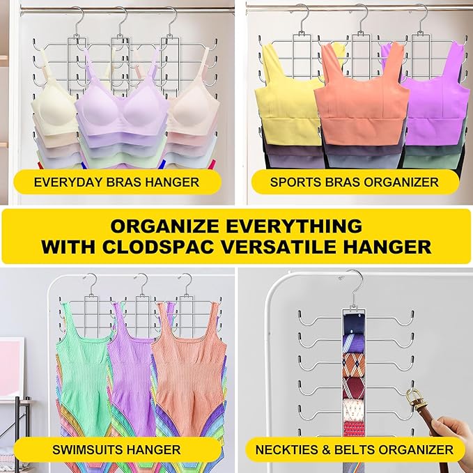 Metal Tank Top Hanger 2 Pack, Space Saving Bra Organizer with 24 Easy Access Hooks, 360° Swivel Closet Organizers and Storage, Apartment College Dorm Room Essentials, Small Space Organization Solution