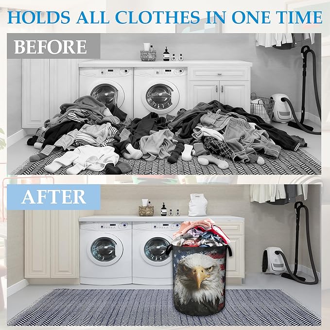 Laundry Hamper American Eagle Laundry Basket with Handle, Collapsible Portable Clothes Toy Storage Baskets for Bathroom Bedroom Room Decor 16" X 20.8"